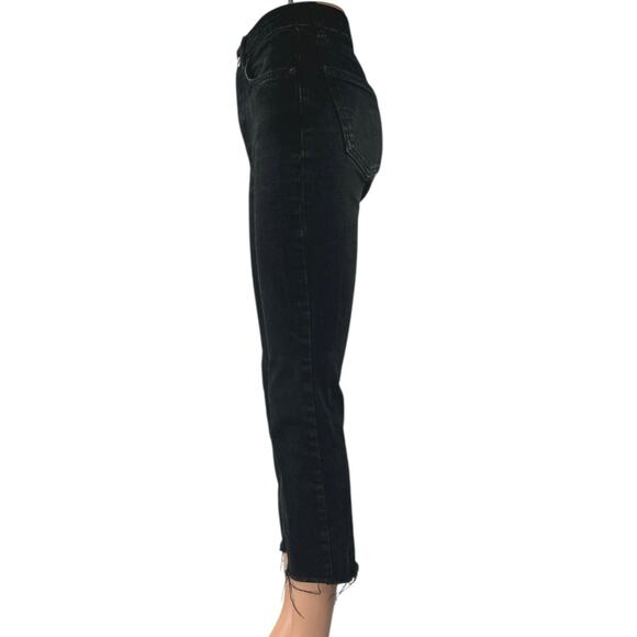 Zara Women's Black High Rise Raw Hem Flared Bootcut Cropped Denim Jeans Size 2 - Picture 2 of 4